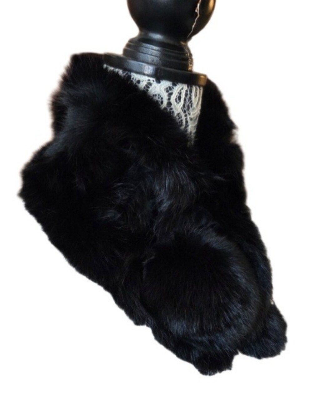 ​Vintage Black Genuine Rex Rabbit Fur Collar Scarf 64 x 14 cm Like New
